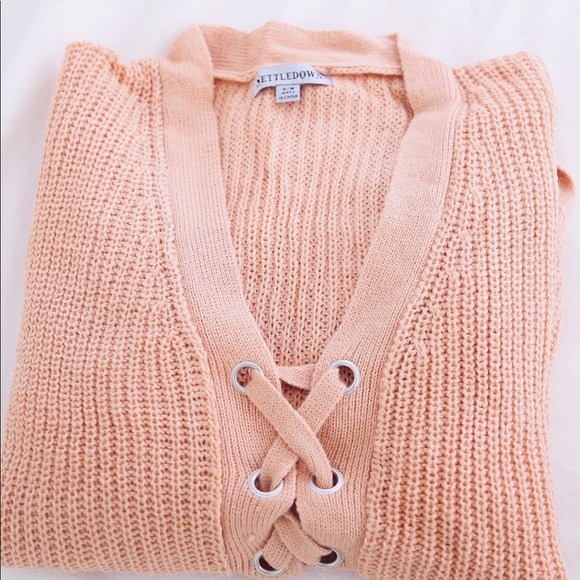 Peach full lace up knit sweater - Picture 4 of 6